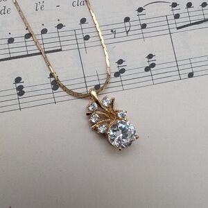 Goldtone Pendant Necklace With Diamonds